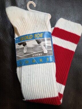 Gold Toe Men’s White & Red Athletic Court Socks
